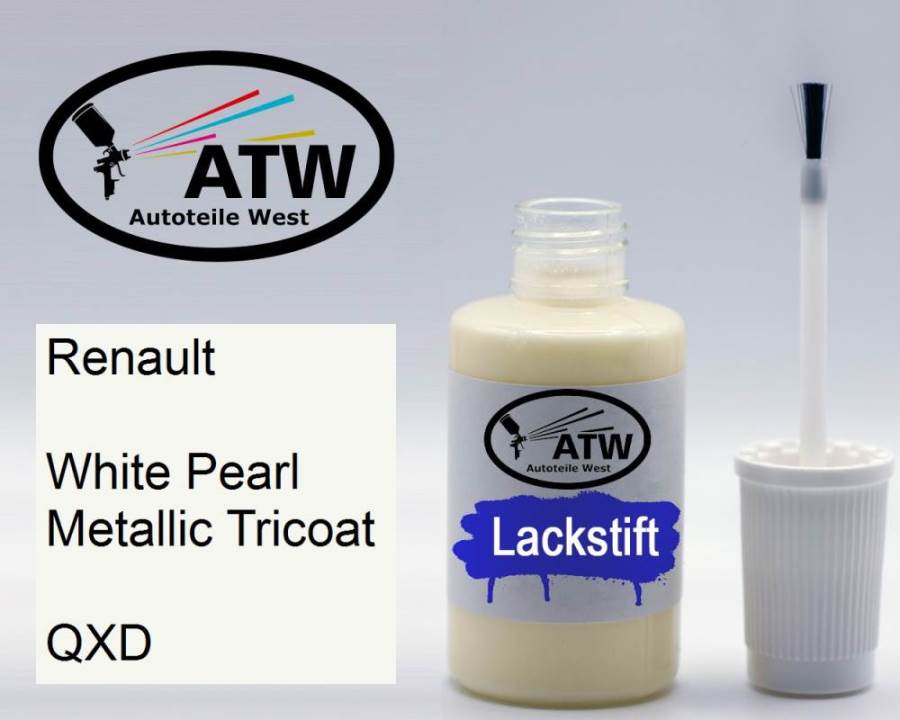 Renault, White Pearl Metallic Tricoat, QXD: 20ml Lackstift, von ATW Autoteile West.